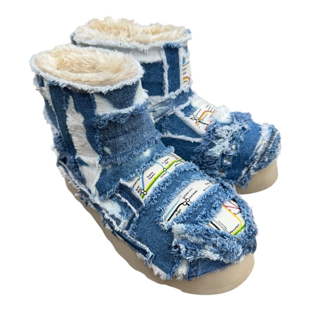 Women’s Brand New Bleached and Distressed Denim High Top, Platform Boot